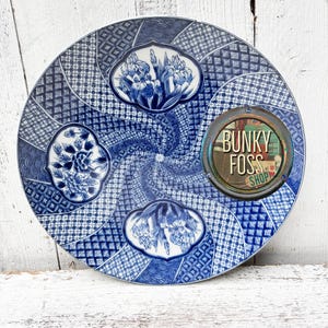 Vintage 13.5&quot; Arita Blue & White Porcelain Platter, Bizen Tetsuzaburo Kiln, Blue and White, Platter, Arita, Japanese Porcelain Platter