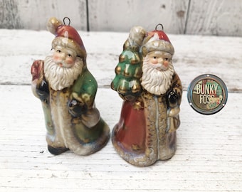 Vintage Ceramic Mini Santa Bell Ornaments, Set Of 2, Santa Bells, Santa Bell Ornaments, Cermaic Santa Bells, Vintage Santa Bells, Christmas