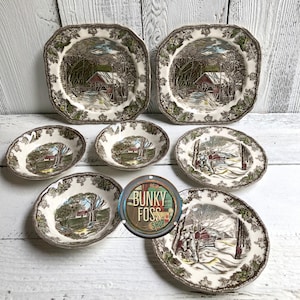 Vintage Johnson Bros Friendly Village Bowls and Plates ,Friendly Village,Johnson Bros, England,The Stone Wall,Transferware, Bowls,Plates