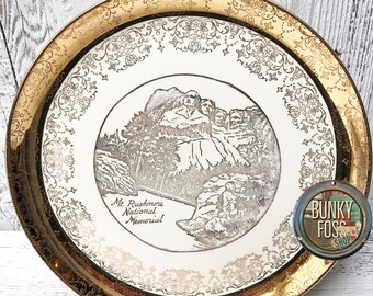 Vintage 24KT Gold Plated Mt. Rushmore National Memorial Souvenir Plate, Mt. Rushmore Plate, Souveinr Plate, South Dakota, Gold Plated,Plate