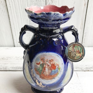 Antique A.G. Harley Jones Royal Vienna Porcelain Cobalt Vase, England,Harley Jones Vase, Antique Porcleain Vase,Cobalt, Hand Painted, 1900&#39;s