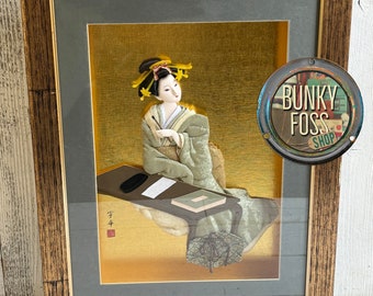 Vintage Japanese Shadow Box Geisha Wall Art, Geisha Kimono Fan, Shadow Box, Asian Shadow Box Art, Geisha Wall Art, Japanese ,3D Shadowbox