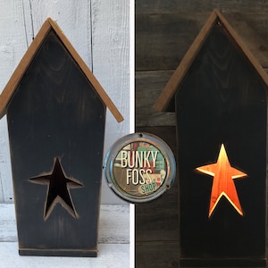 Vintage Primitive Wooden Birdhouse Star Lamp, Birdhouse Lamp, Star Lamp, Primitive Lamp, Farmhouse Lamp, Rustic Lamp, Wood Birdhouse Light