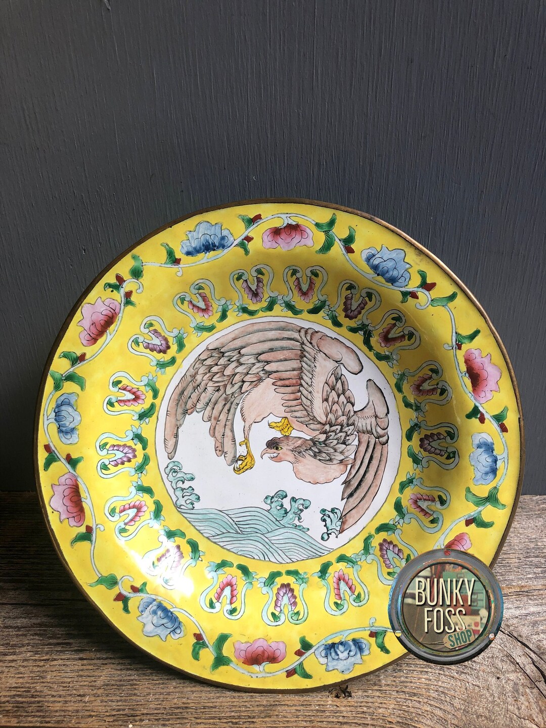 Vintage Chinese Enamel Over Brass Pedestal Bowl Chinese Over Etsy