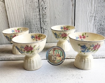 Antique Porcelain Floral Double Egg Cups, Egg Cups, Double Egg Cups, Porcelain Egg Cups, Antique Egg Cups, Pretty Egg Cups,Vintage Egg Cups