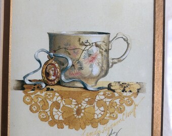 Vintage Sandy Lynam Clough Signed Tea Cup Prints, Set of 3, Framed