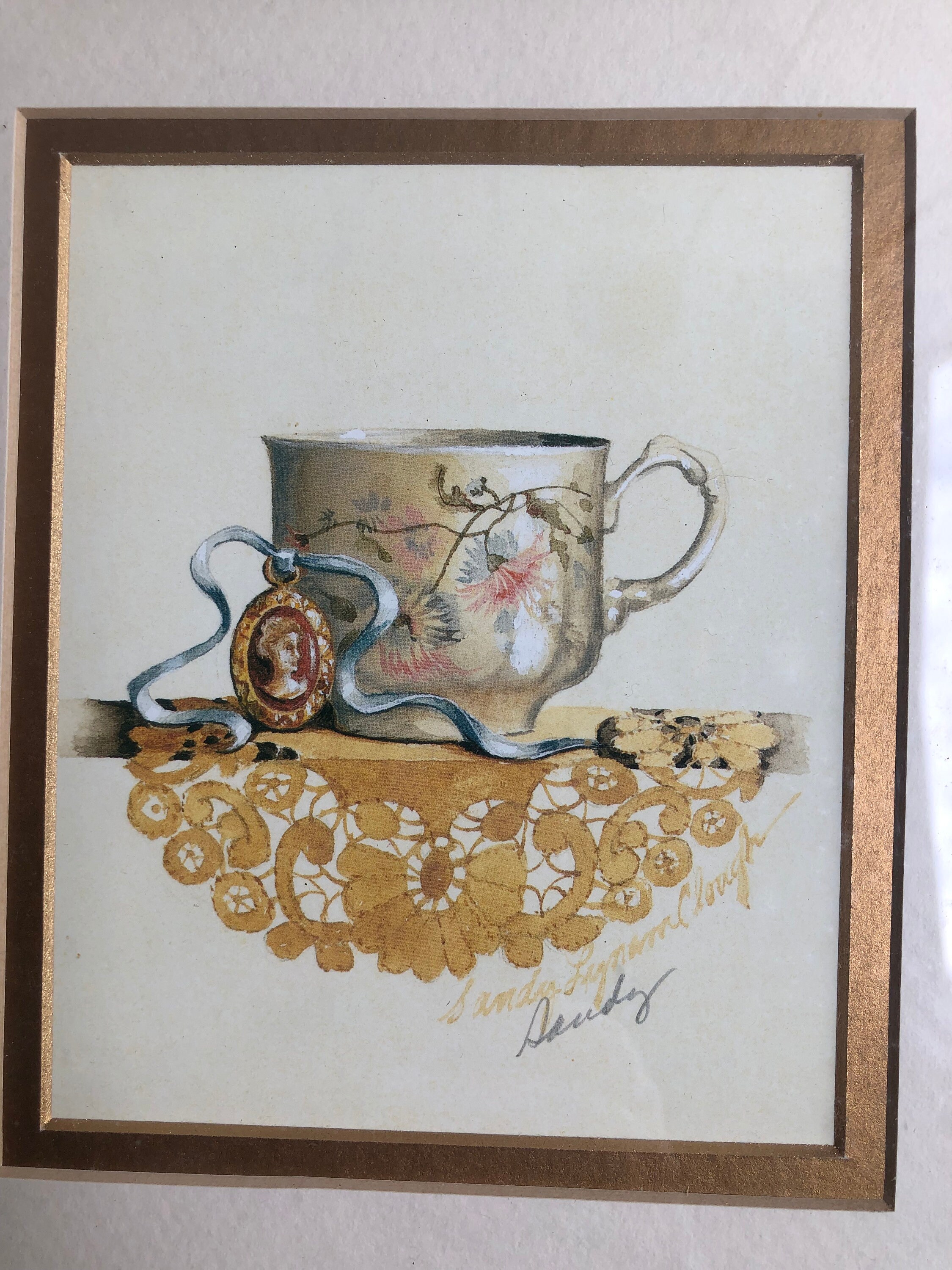 Vintage Sandy Lynam Clough Signed Tea Cup Prints, Set of 3, Framed
