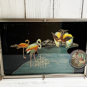 RARE! Vintage French Reverse Painted Handled Tray,Reverse Painted Tray,Handled Serving Tray,Vintage DecoTray, Reverse Painted Tray, 1930&#39;s