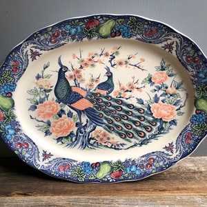 RARE! SM Japan Peacock Transferware Serving Platter, Serving