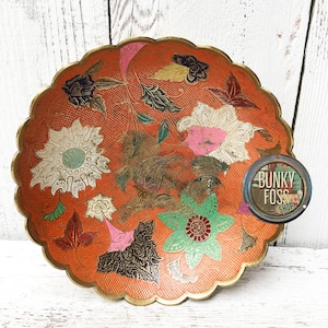 Vintage India Brass & Hand Painted Enamel Bowl, India Ahstray Bowl, Enamel and Brass Bowl, Hand Painted Inidan Brass Bowl, Decorative Bowl
