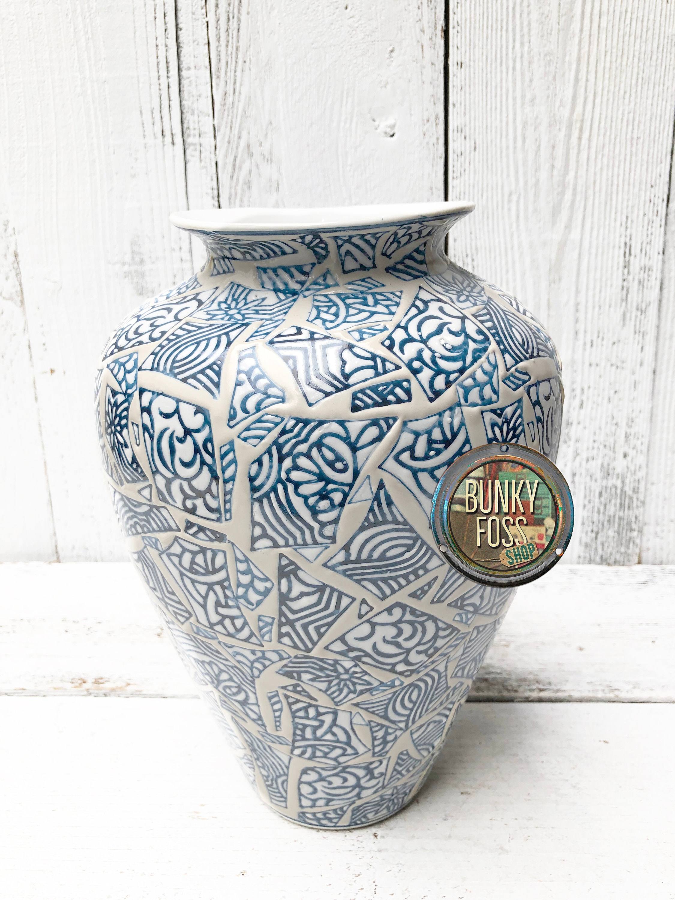 Vintage Chinese Porcelain Vase, Blue & White Abstract Pattern - Etsy