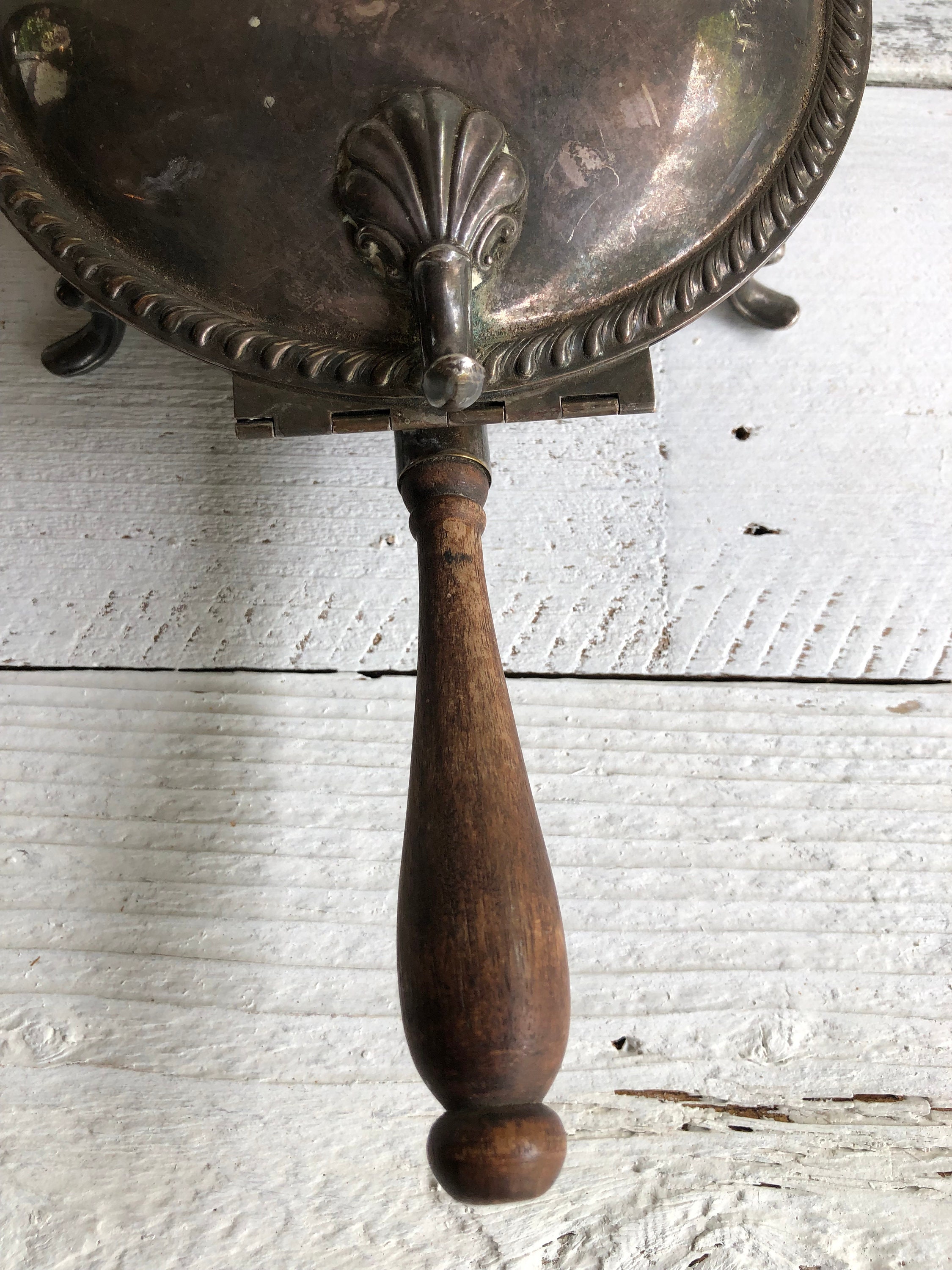 Antique Silverplate Silent Butler Crumb Catcher, Wooden Handle 