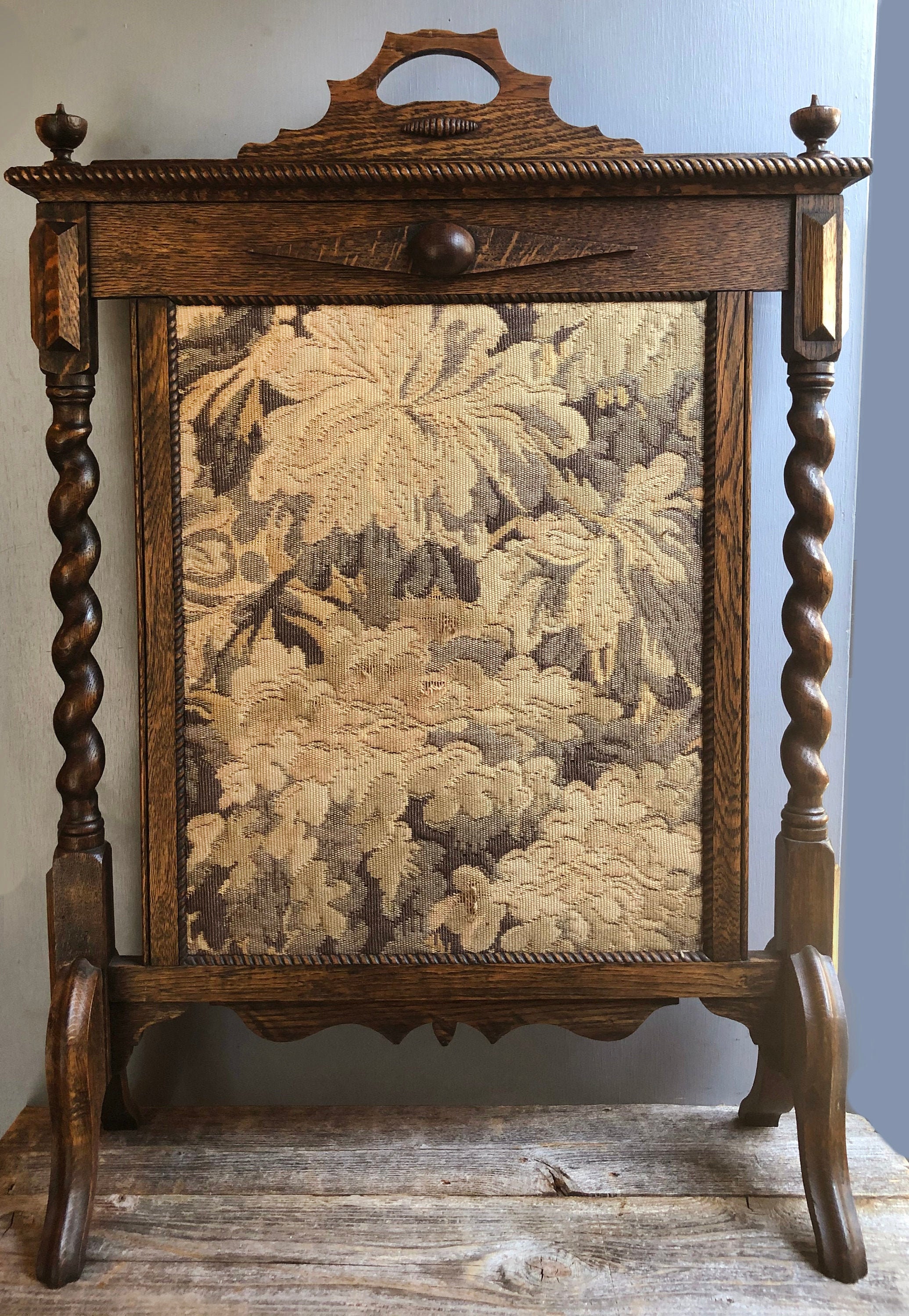 Antique Wooden Fireplace Tapestry Screen Antique Fireplace Etsy