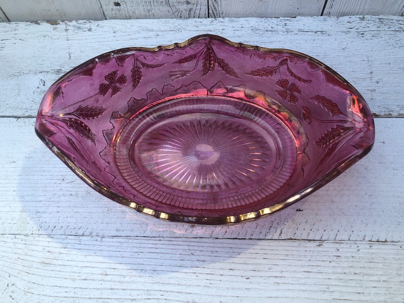 Antique Ruby Flash Glass Console Bowl, Delaware Pattern, US Glass Co ...