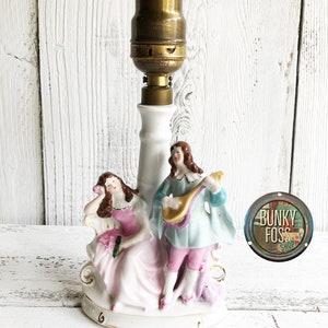Antique German Porcelain Figural Couple Table Lamp, Vintage German Porcelain Lamp, Antique Porcelain Table Lamp, Figural German Lamp, 1930&#39;s