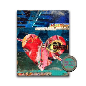 Heart Giclee Collage Print, Love Is Universal, Heart Collage, Heart print, Giclee Print, Wall Art, Fine Art, Heart, Collage, Peace, Love