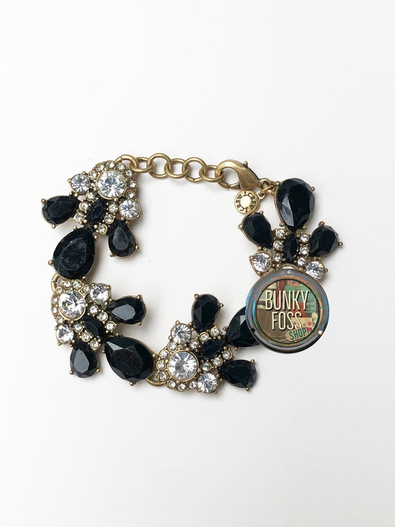 Vintage J Crew Black Rhinestone Bracelet, J Crew, 