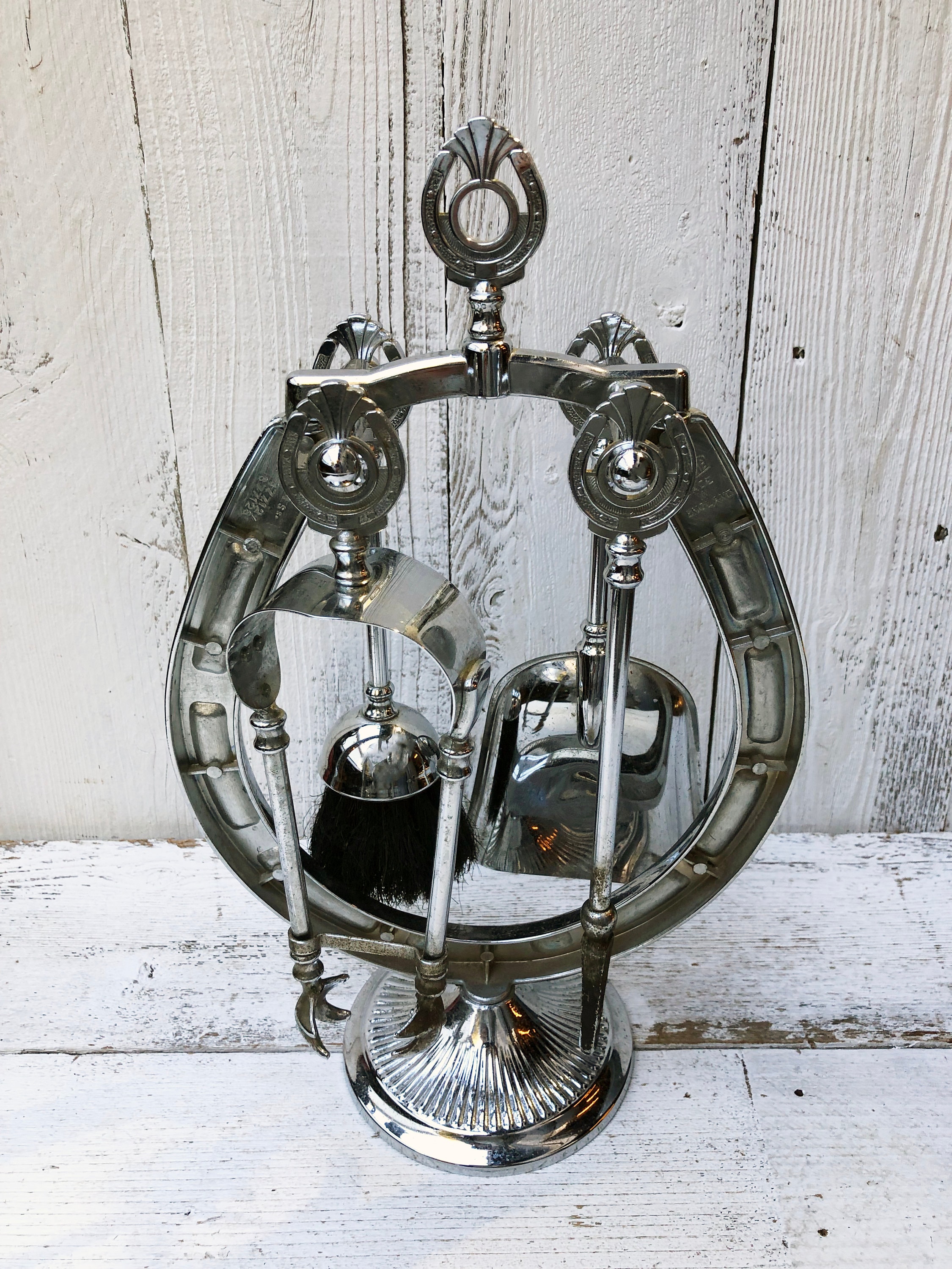 Vintage Ianthe Chrome Fireplace Horseshoe Companion Set, Vintage