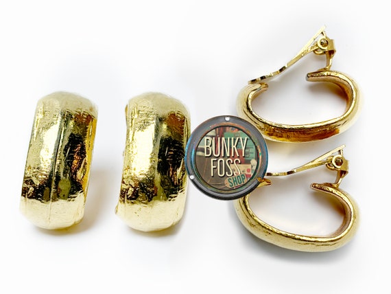 Vintage Kenneth Lane Gold Half Hoop Clip Earrings… - image 1