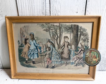 RARE Vintage Framed La Mode Illustrée, 1876, No. 24 "Costumes d'Enfants" Print, Framed Print,Paris, Antique,Vintage Nursery Print,1876