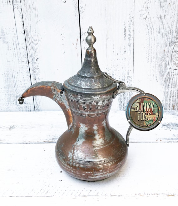 Antique Middle Eastern Copper Over Brass Dallah Coffee Pot,copper