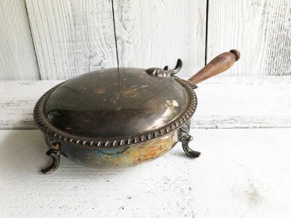 Antique Silverplate Silent Butler Crumb Catcher, Wooden Handle