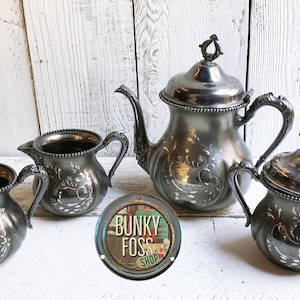 Antique New Amsterdam Quadruplate Etched Tea Set NO 613, New Amsterdam , Quadruplate Tea Set, Silverplate, Antique Tea Set, 1910&#39;s