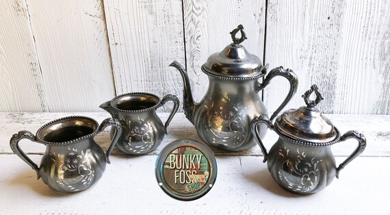 Antique New Amsterdam Quadruplate Etched Tea Set NO 613, New