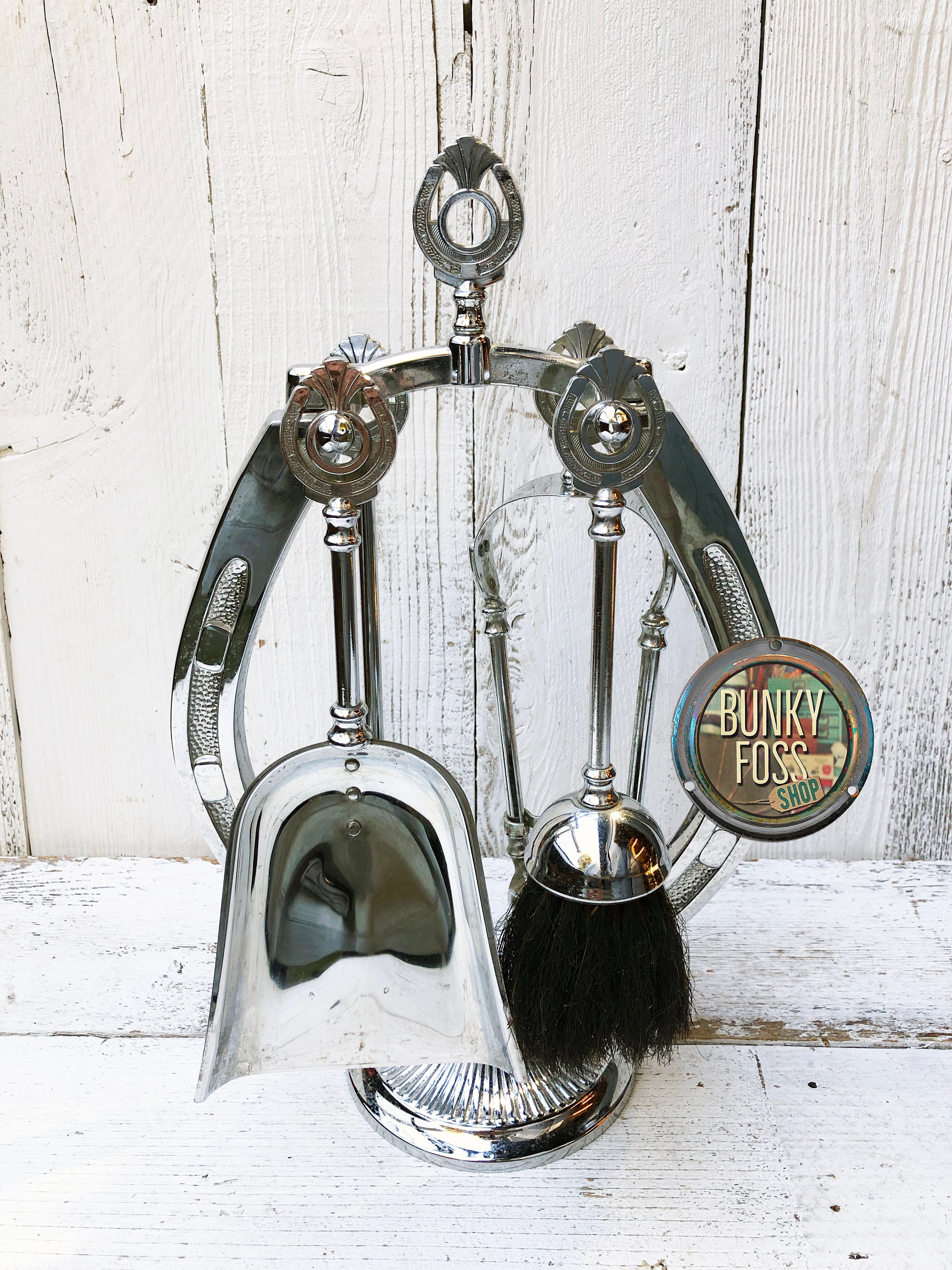Vintage Ianthe Chrome Fireplace Horseshoe Companion Set, Vintage