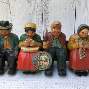 RARE! Vintage Austrian Folk Art Hand Carved Couples Seated On Bench, Austria,Primitive Figurines,Folk Art Figurines,On Bench, Wood Carved