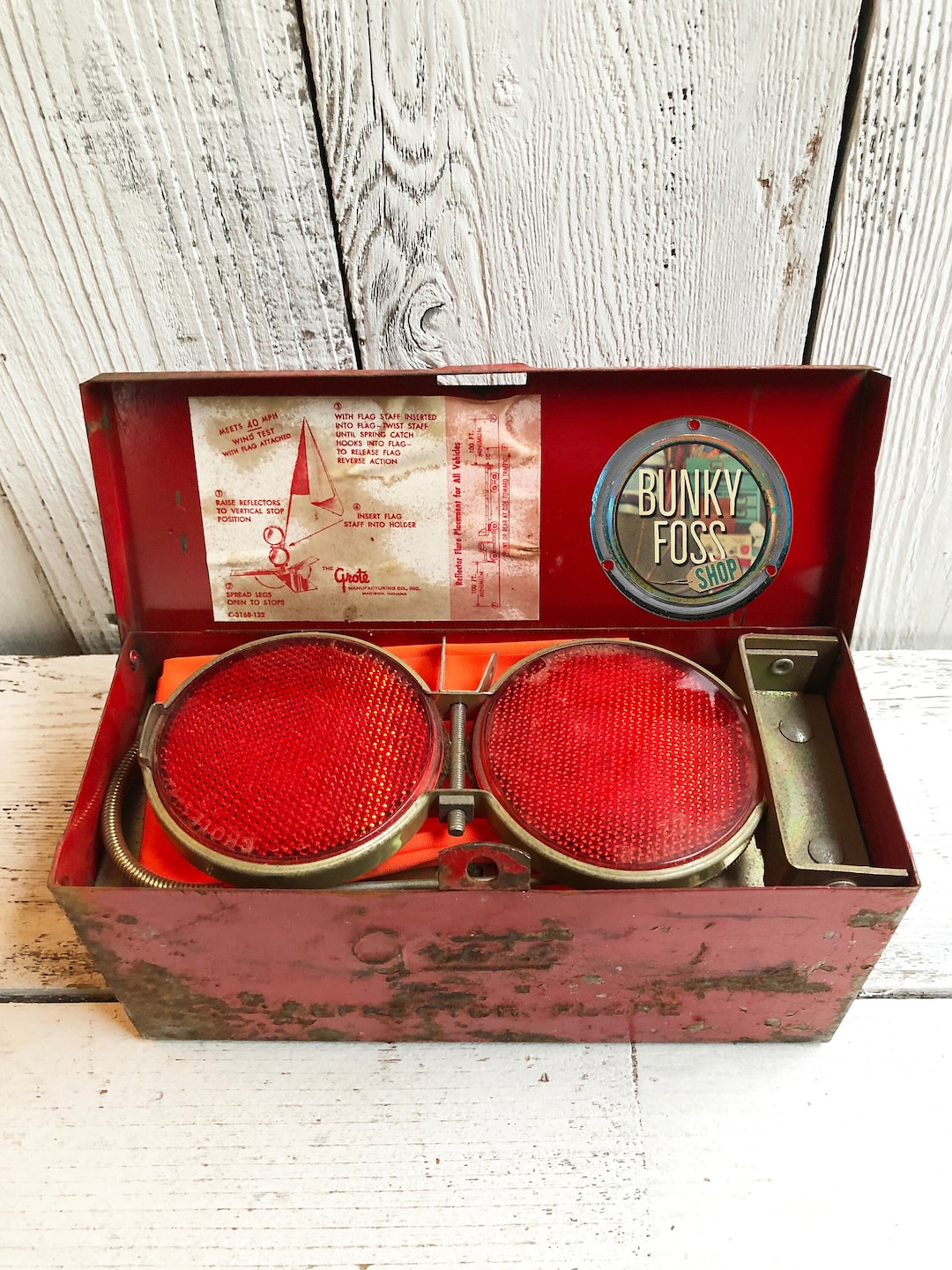 Vintage Grote Safety Emergency Reflector Flares & Flags Roadside Kit No.87, Vintage Grote