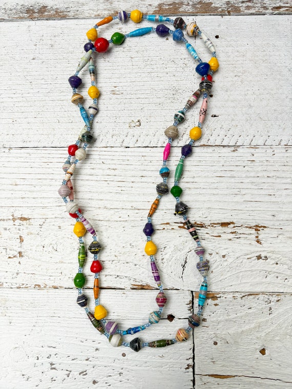 Vintage Handcrafted Beaded Jungle Necklace, Layer… - image 2
