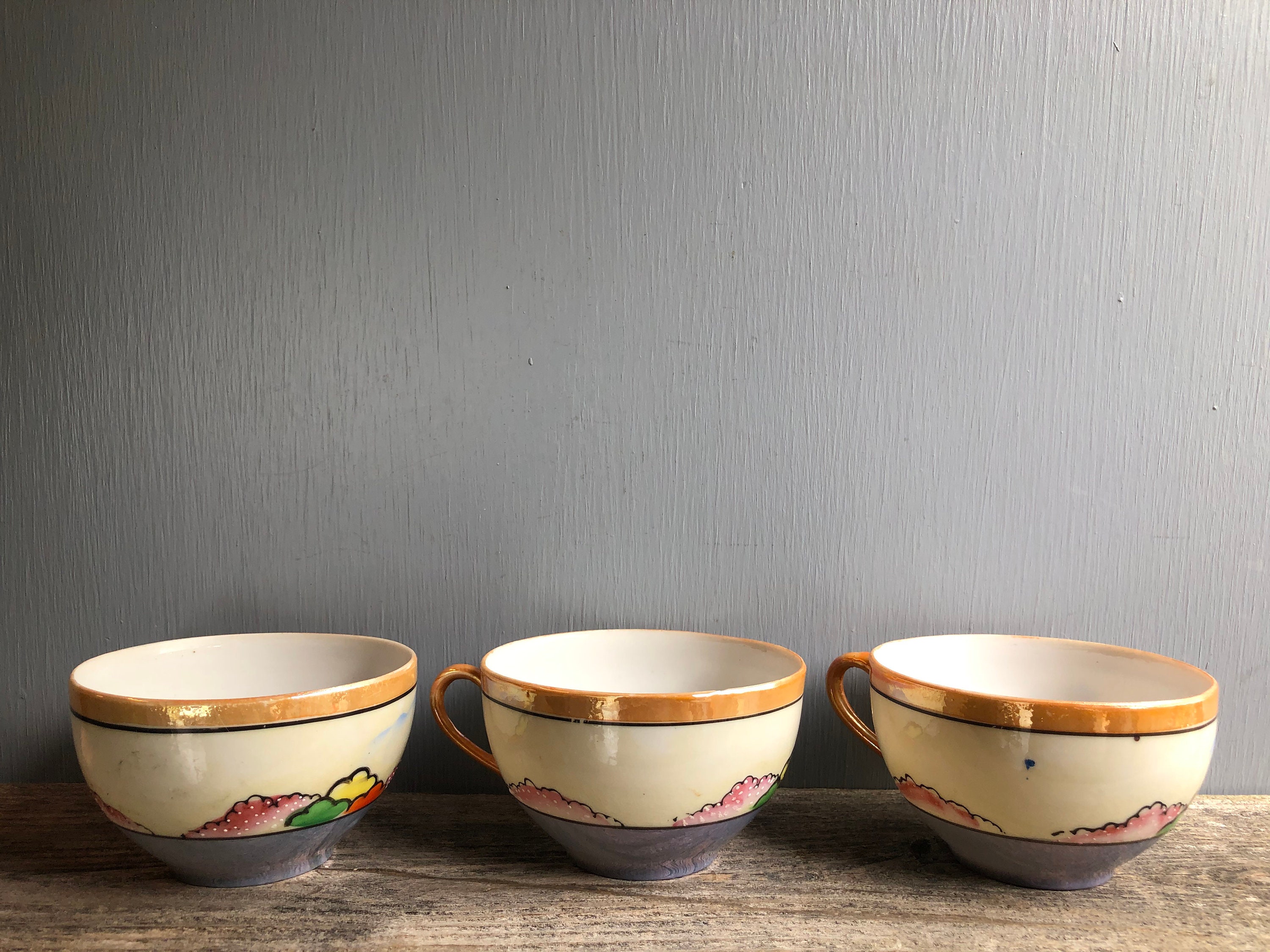 Vintage Japanese Lusterware Hand Painted Tea Cups Vintage Etsy