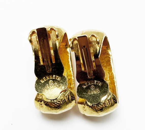 Vintage Kenneth Lane Gold Half Hoop Clip Earrings… - image 2
