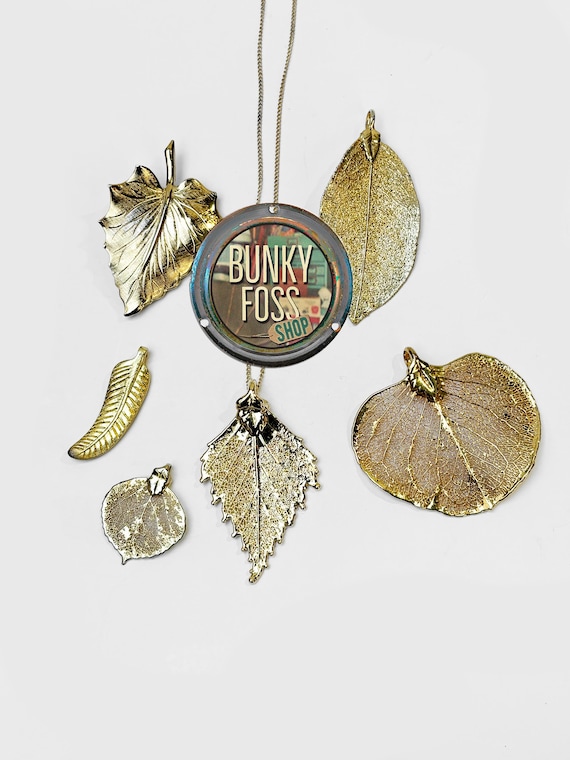 Vintage Gold Leaf Pendants & Brooch Set, Gold Dip… - image 1