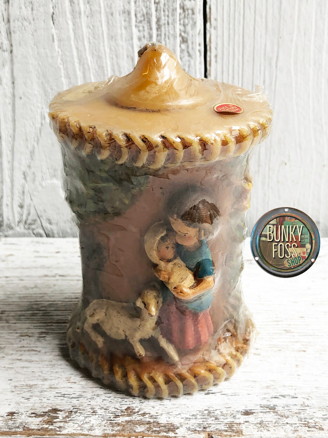 Vintage Gunter Kerzen German Hand Painted Nativity Candle, German