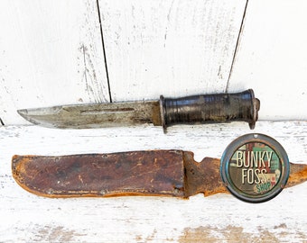 Antique WWII Waterman EGW Military Knife & Leather Sheath,WWII Knife, Antique Knife, Military Knife, Knife, Leather Wrapped Handle,1940's