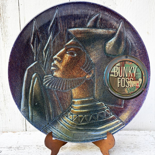 RARE! Vintage Bonnie Rehnquist for Törngrens Falkenburg Art Pottery Large Plate,Törngren Falknenburg,Vikingen,Viking,Sweden,Art Plate,1960's