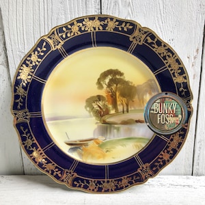 Antique Nippon Hand Painted Large Plate With Gold Moriage,Morimura Gumi,Antique Nippon Plate,Nippon Plate,Nippon Water Scene Plate, 1900