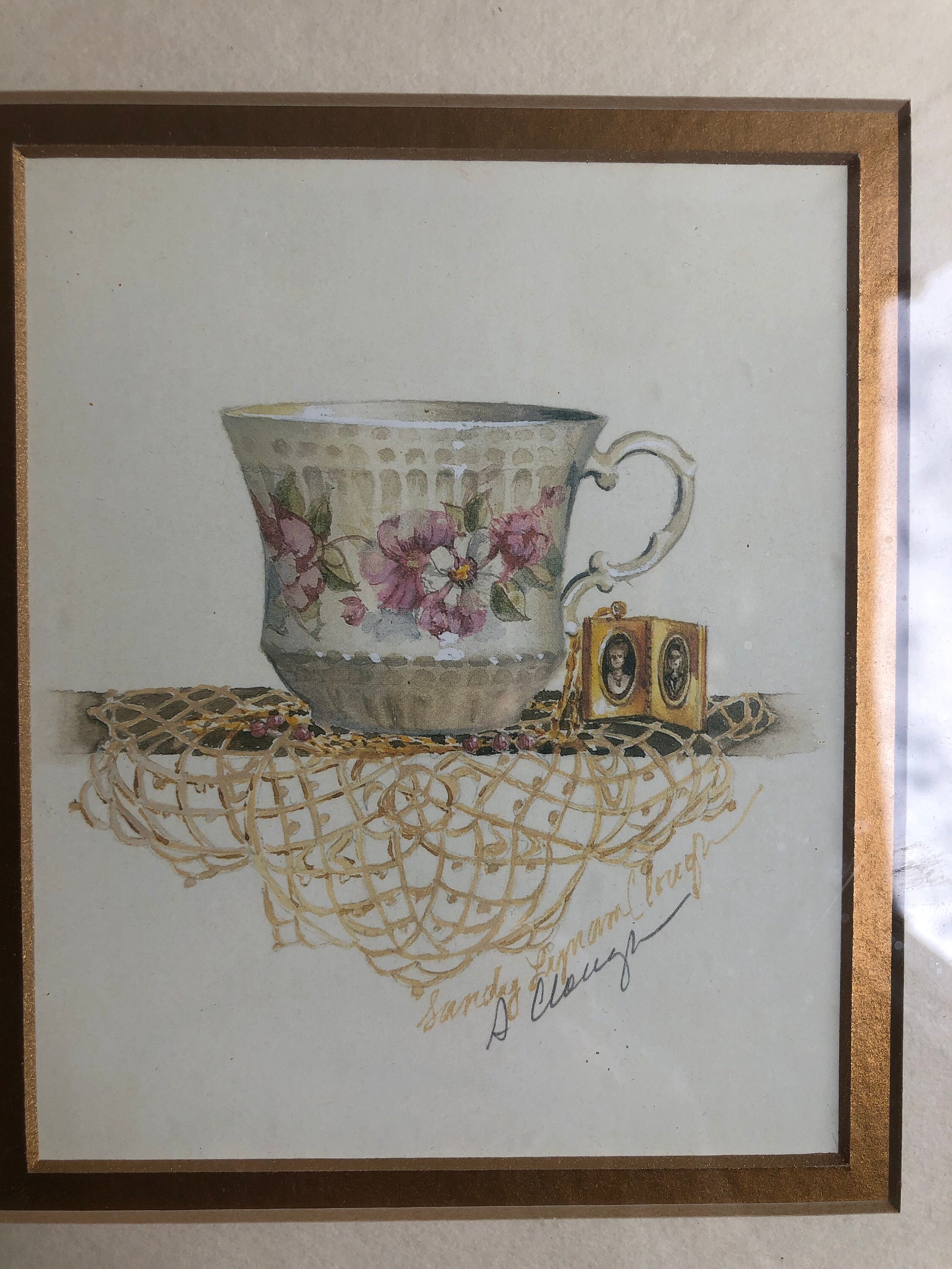 Vintage Sandy Lynam Clough Signed Tea Cup Prints, Set of 3, Framed
