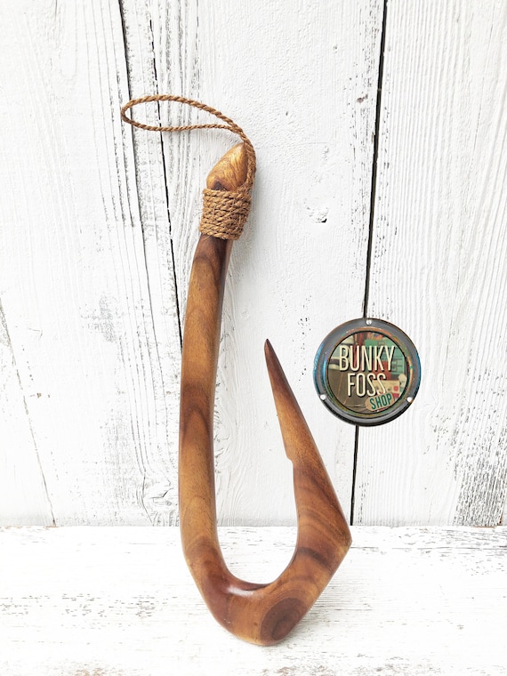 Vintage Hand Carved Wooden Fish Hook With Hanger, Wooden Fish Hook