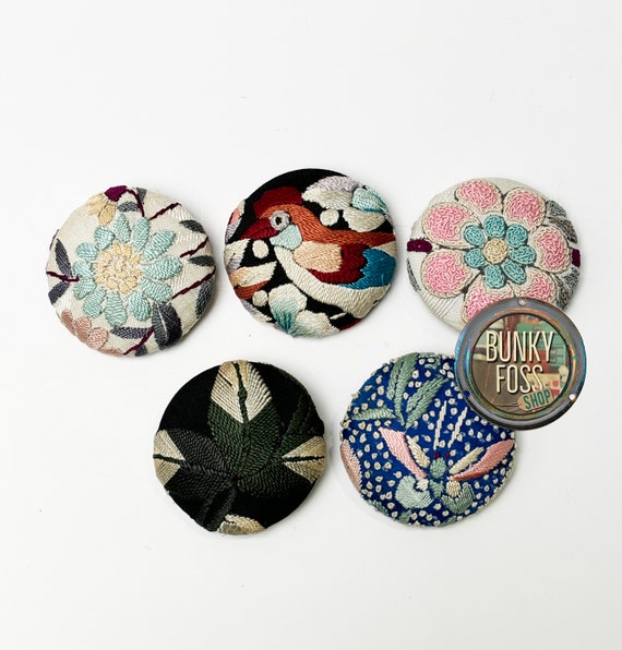 Vintage Handmade Embroidered Fabric Brooches, Embr