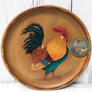Vintage Handmade Large Wooden Rooster Tray, Handpainted Rooster Tray,Wooden Rooster Tray,Rooster Tray,Farmhouse Rooster Tray, Farmhouse Tray