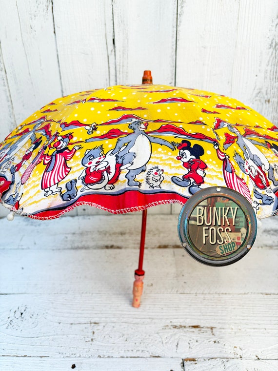 Vintage Mickey Mouse Cloth Child's Umbrella, Vinta