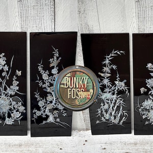 Vintage Asian Mother Of Pearl Black Lacquer Wall Panels,Set of 4, Black Lacquer,Mother of Pearl,Wall Panels Set,Floral and Birds,Wall Decor