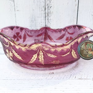 Antique EAPG Delaware Ruby Flash Large Console Bowl,U S Glass Co,No 15065,Delaware Pattern,Cranberry Flash Gold,Collectible Glass,Bowl,1899