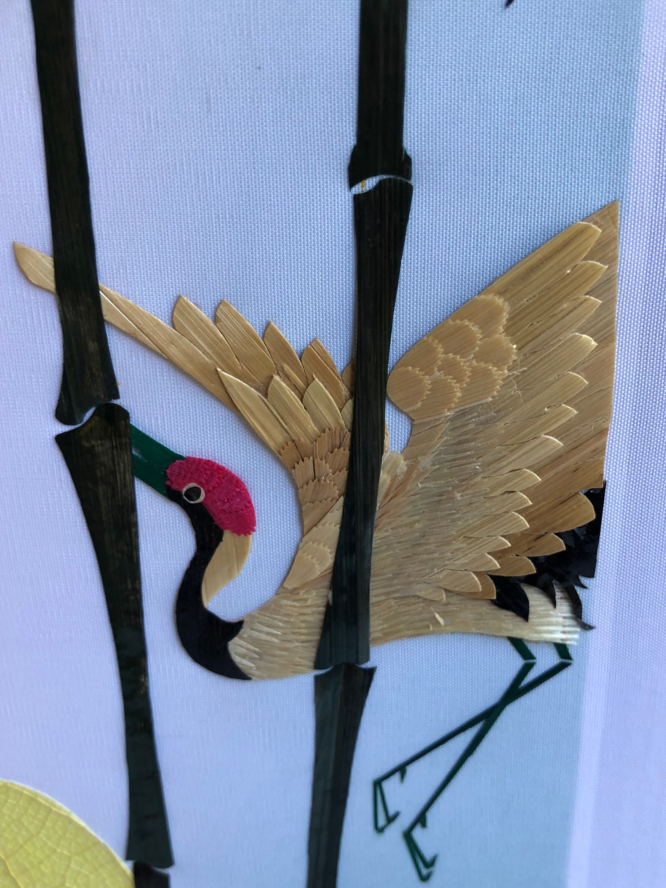Vintage Asian Wheat Stalk Art on Silk, Hand Cut Straw Mosaic - Etsy