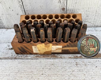 Vintage Young's Steel Alphabet Punch Set,Hand Punch Tools,Steel ,Letter Hand Punch,Old Letter Punch Hand Stamp Letters, Youngs,Original Box