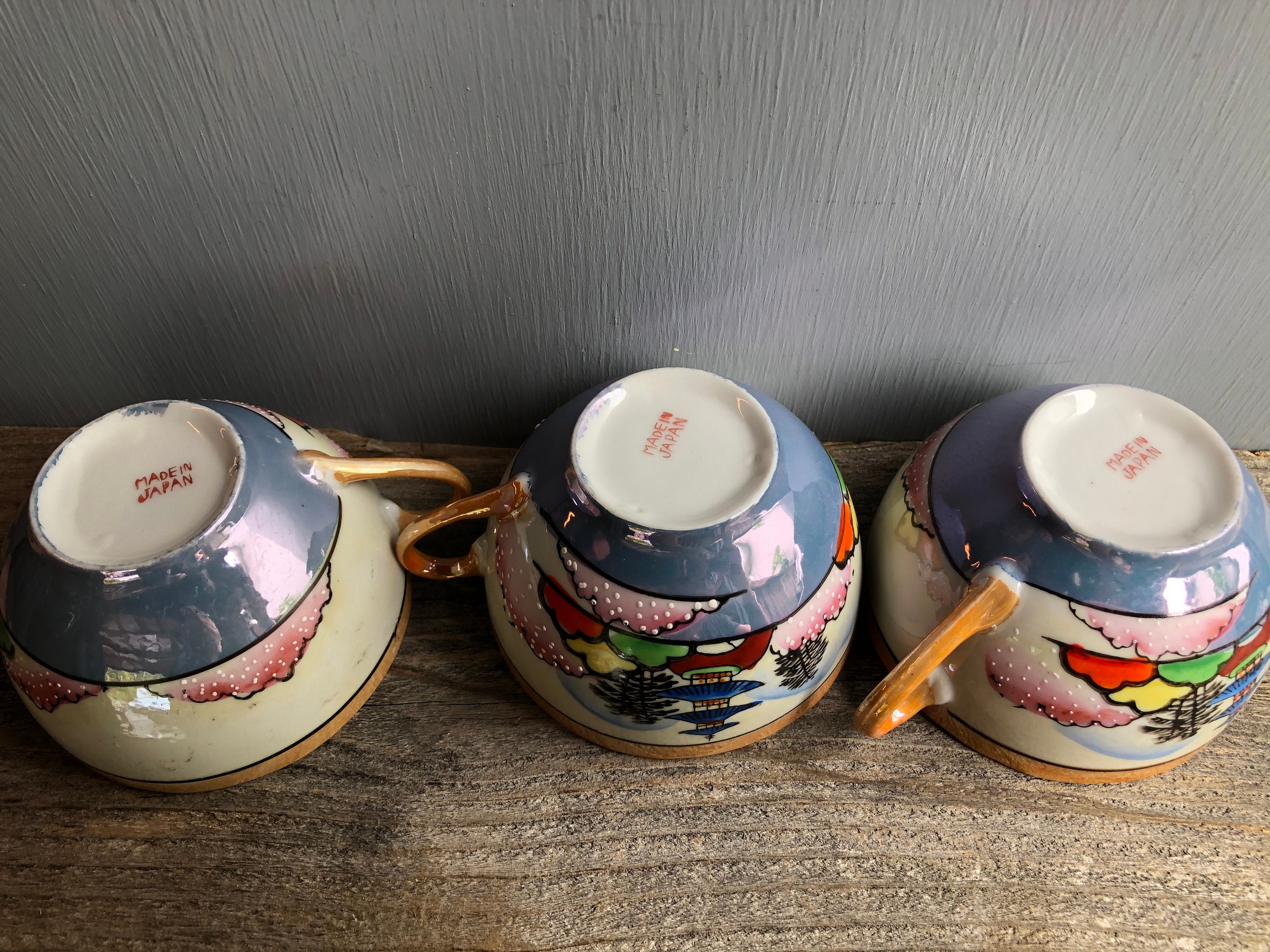 Vintage Japanese Lusterware Hand Painted Tea Cups Vintage Etsy