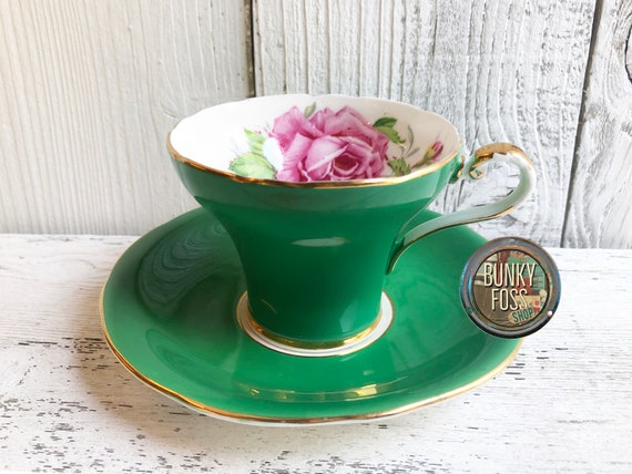 Vintage Aynsley Emerald Green Cabbage Rose Corset Tea Cup Set vintage Aynsley Green Aynsley Tea Cup cabbage Rose Aynsley corset Cup 1950 s. Etsy